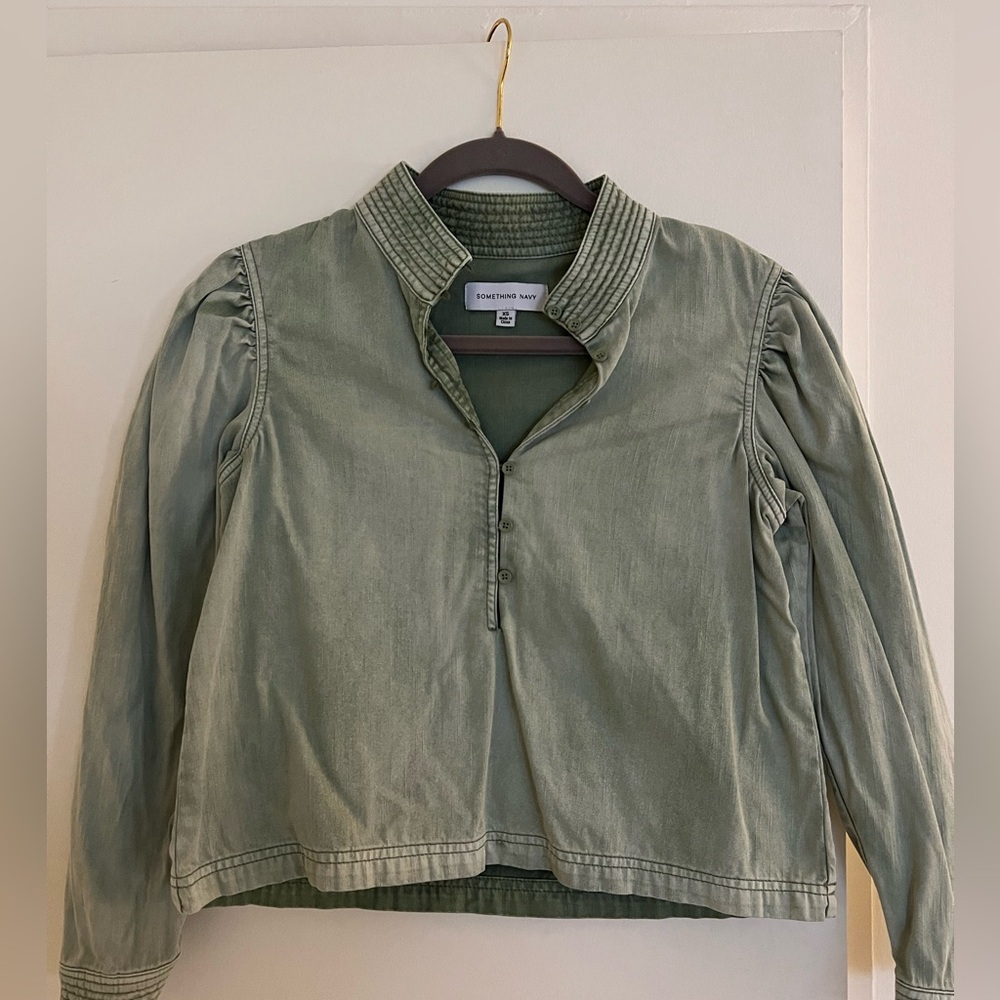 Something Navy green jean shirt
